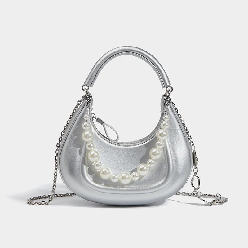 AMYRA CURVED HANDBAG with PEARLS
