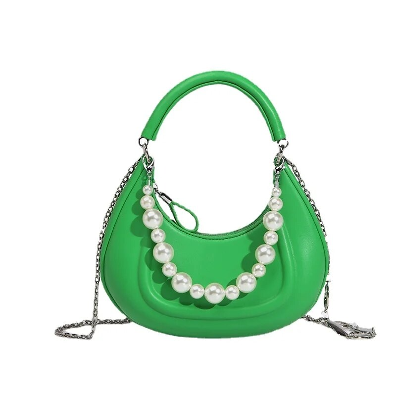 AMYRA CURVED HANDBAG with PEARLS