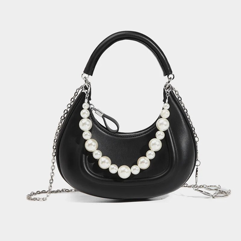 AMYRA CURVED HANDBAG with PEARLS