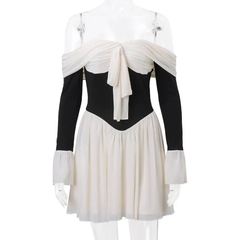 AKKALY RUFFLES LONG SLEEVE OFF SHOULDER MINI DRESS