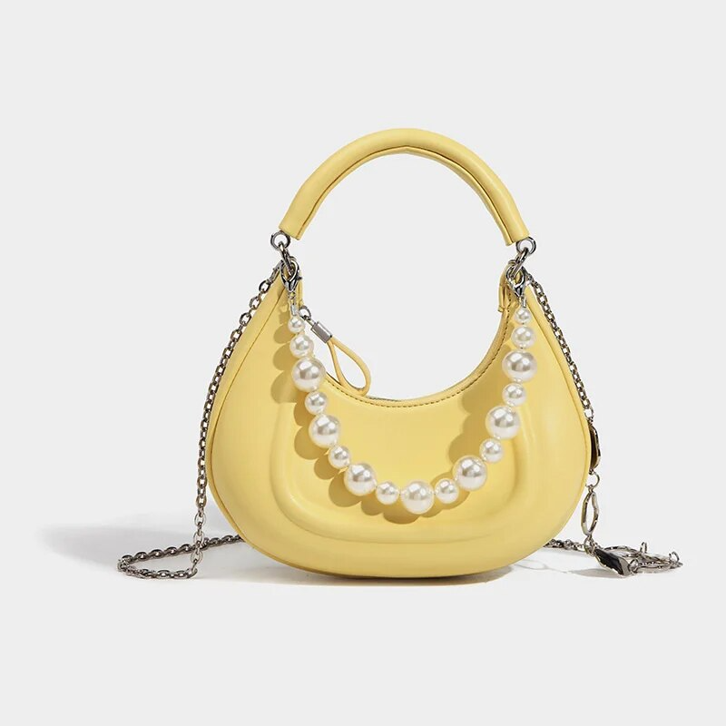AMYRA CURVED HANDBAG with PEARLS