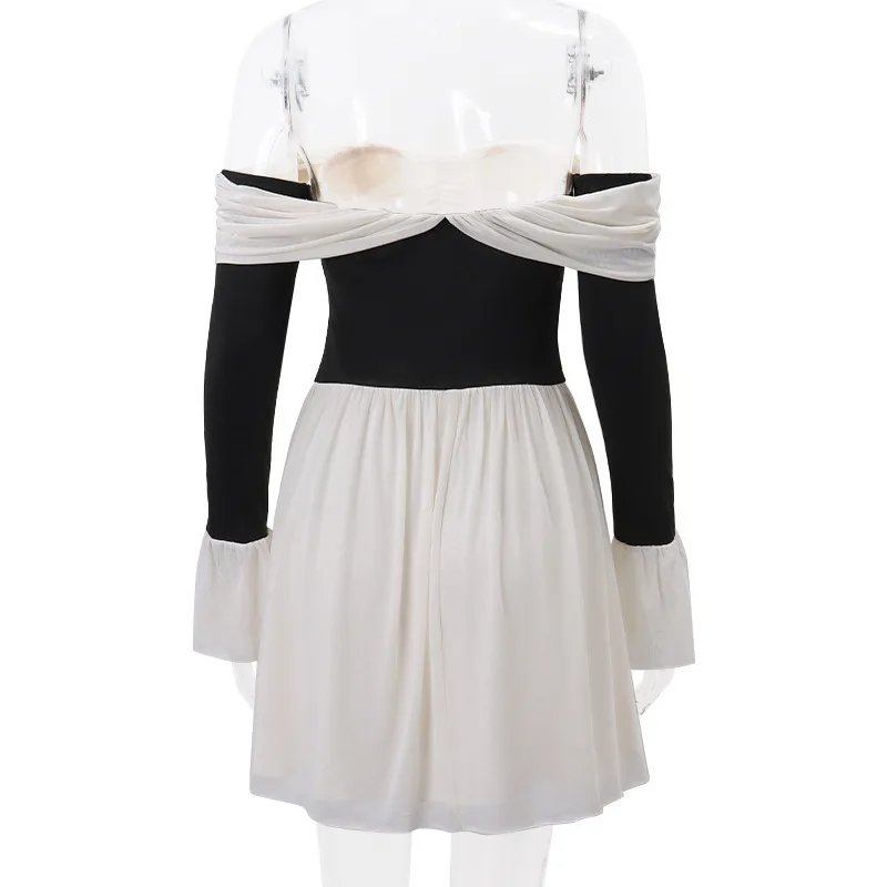 AKKALY RUFFLES LONG SLEEVE OFF SHOULDER MINI DRESS