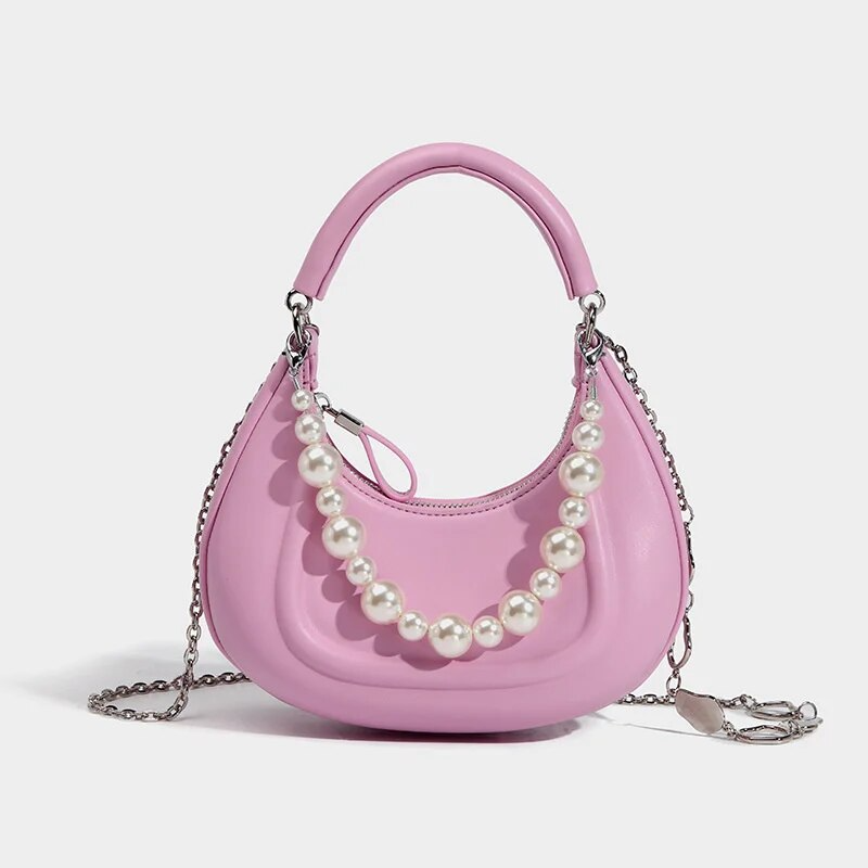 AMYRA CURVED HANDBAG with PEARLS