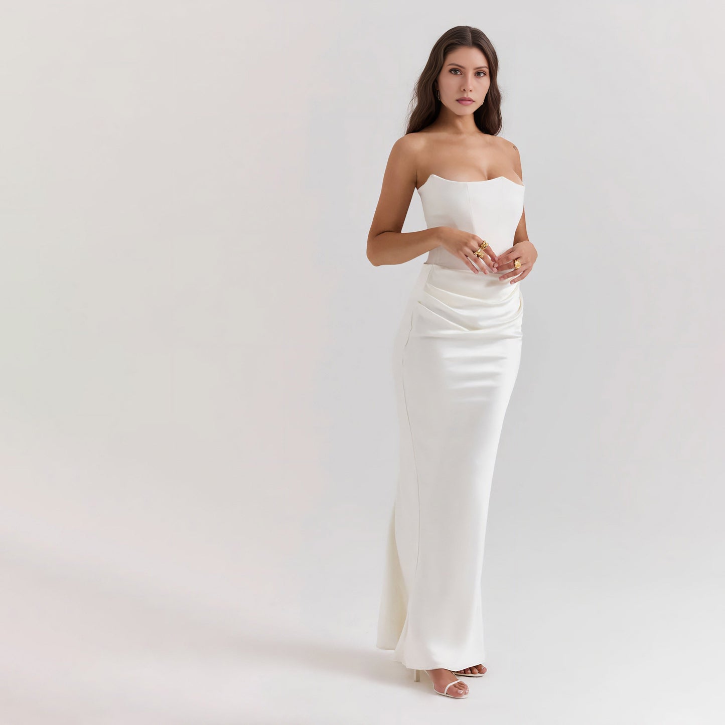 STRAPLESS LACE UP MAXI DRESS