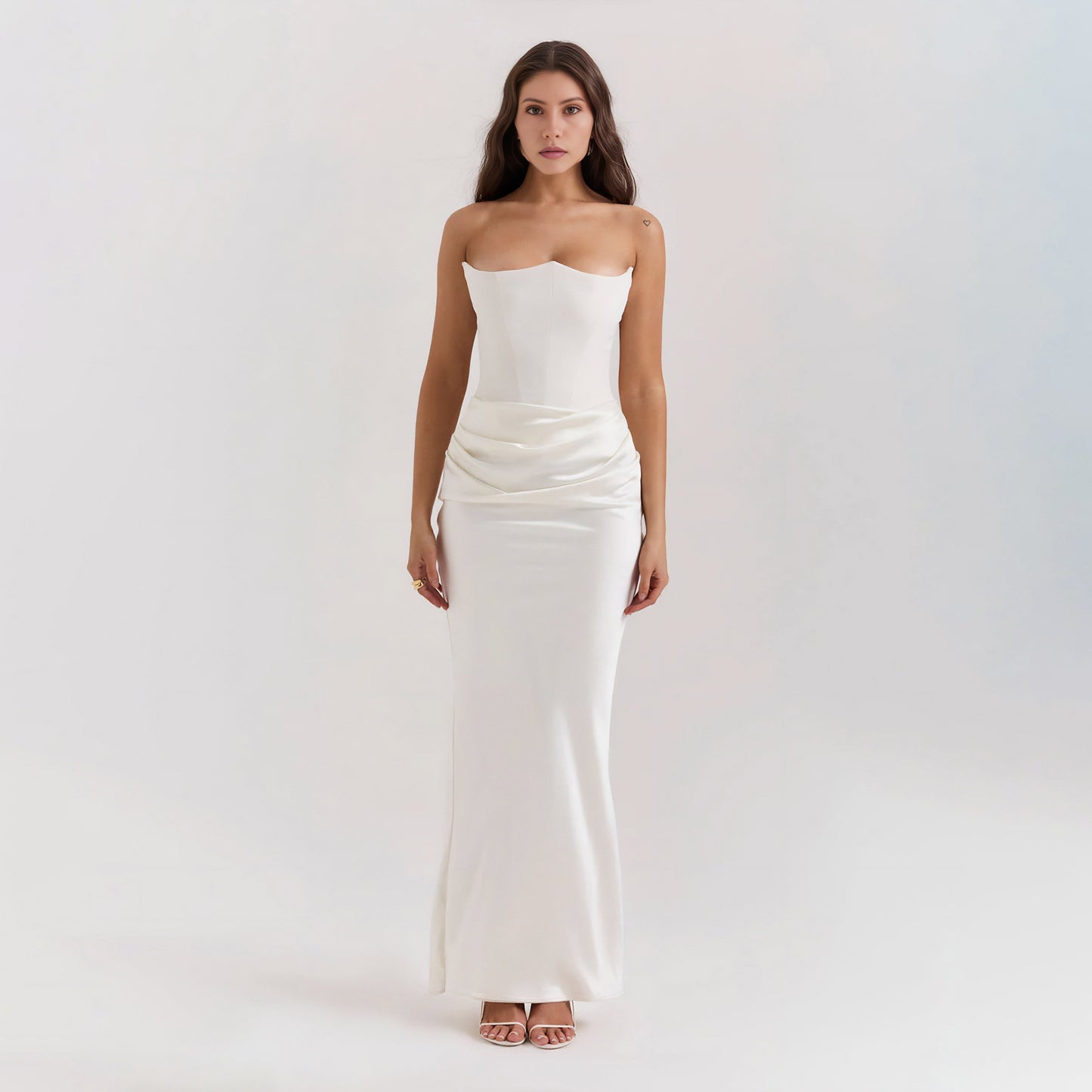 STRAPLESS LACE UP MAXI DRESS