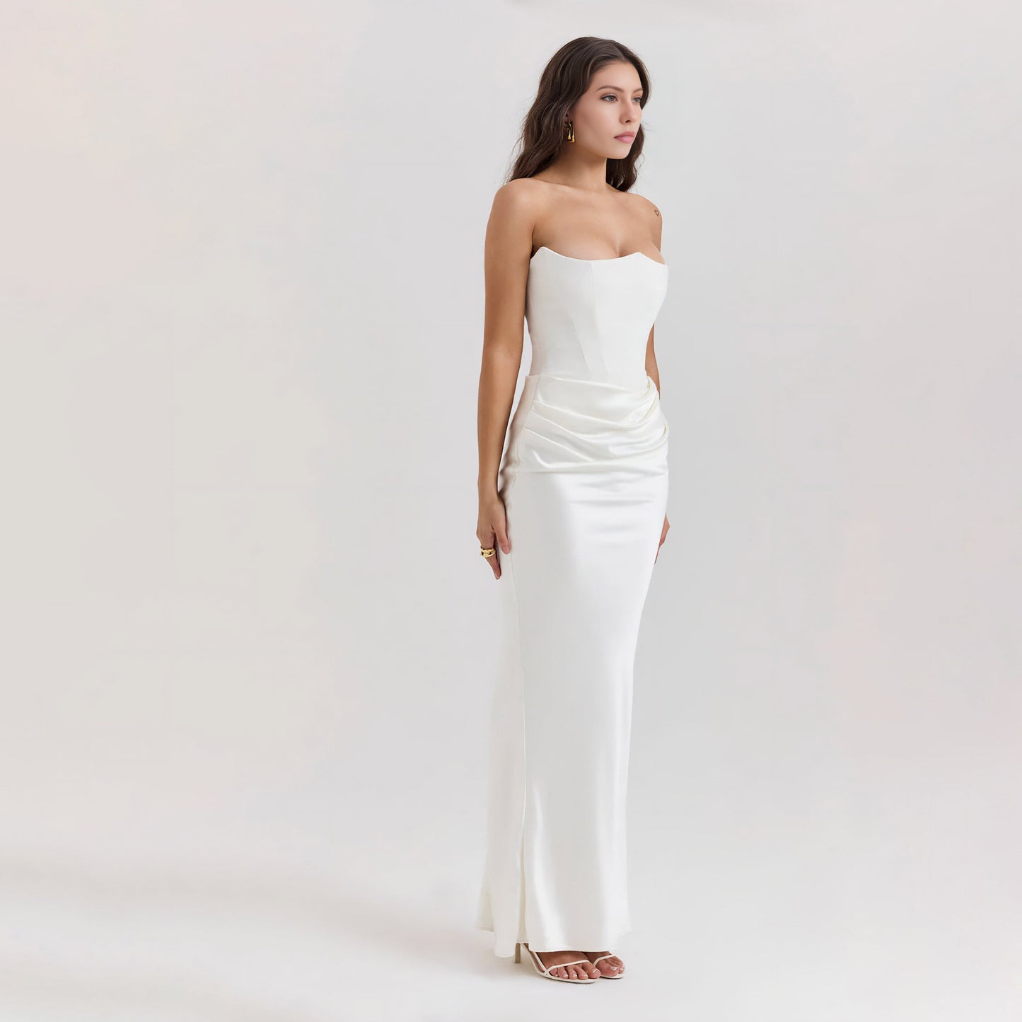 STRAPLESS LACE UP MAXI DRESS