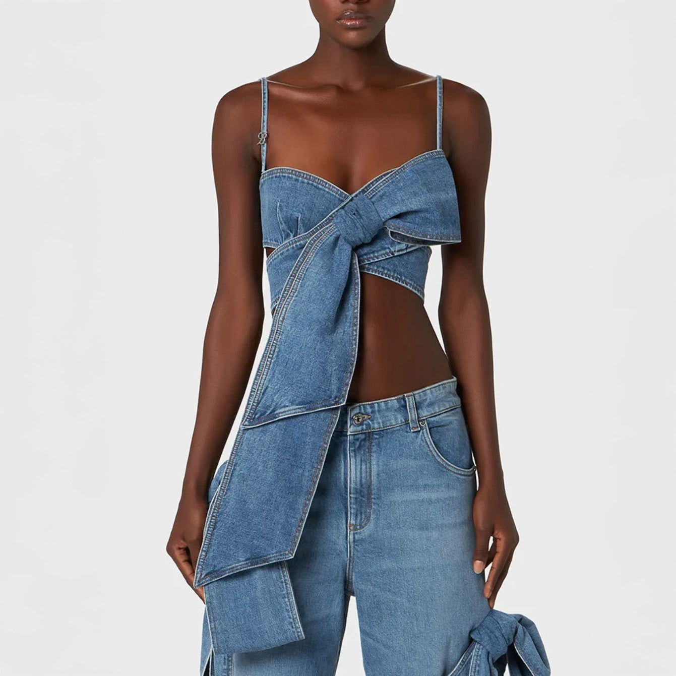 DENIM PANTS and TOP SET with BOWS