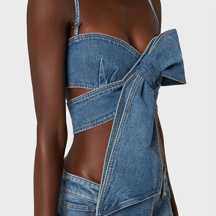 DENIM PANTS and TOP SET with BOWS