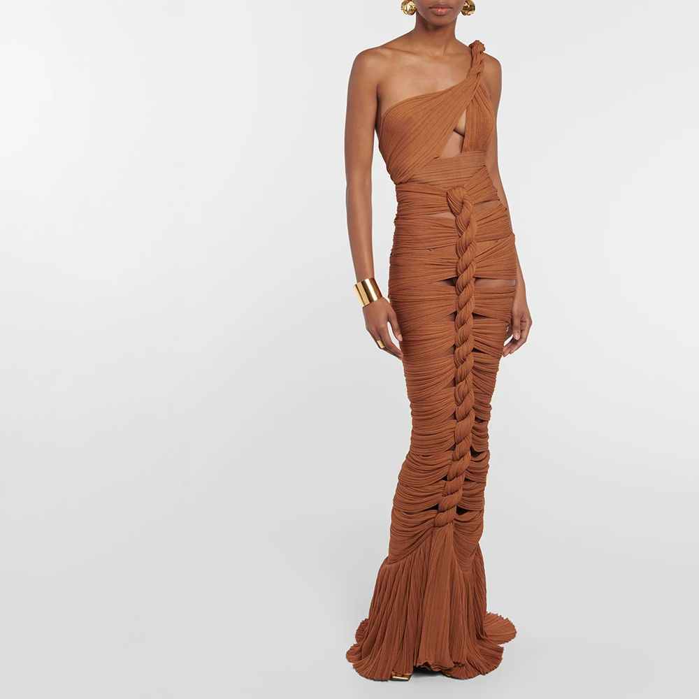 HOLLOW OUT SET SPLITED MAXI SKIRT and ONE SHOULDER TOP