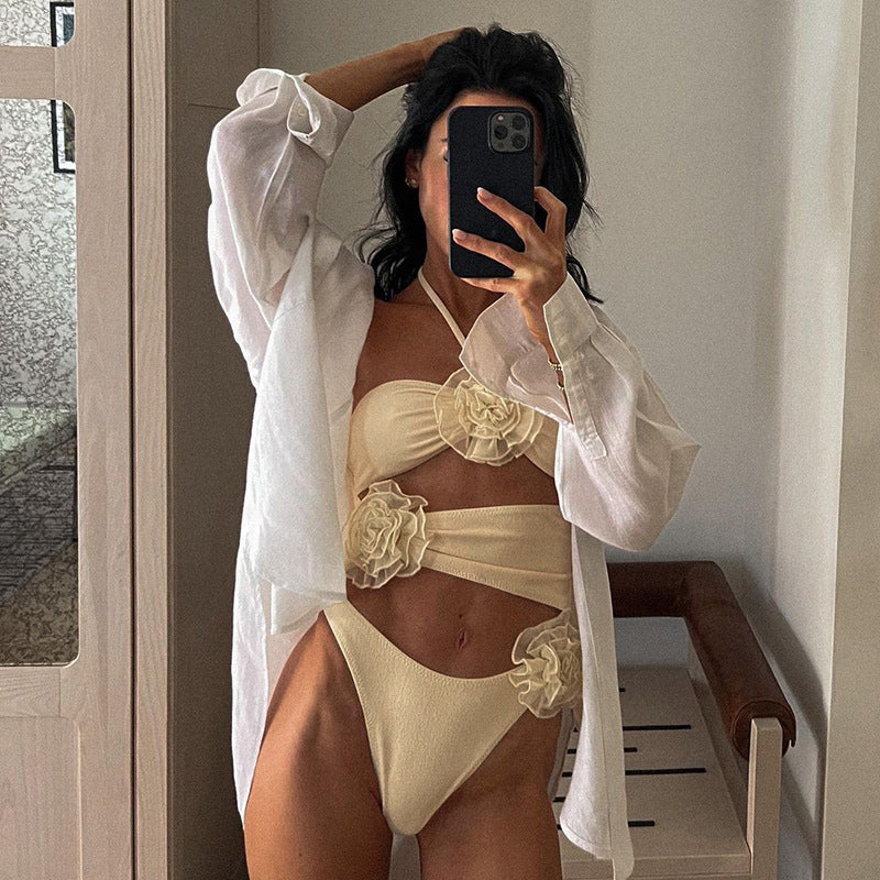 AUDREY FLOWER BOWS CUT OUT SWIMSUIT