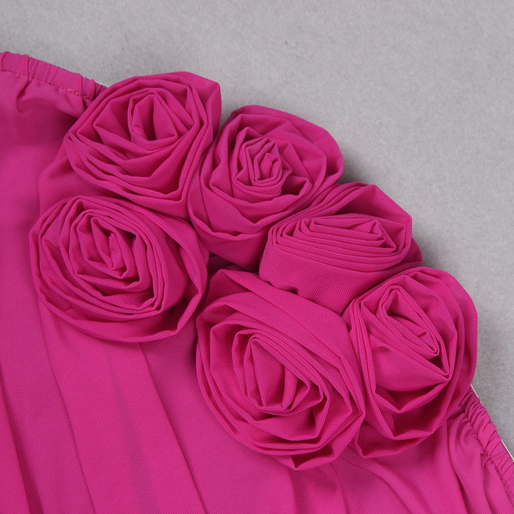 JUNLY PINK RUCHED MINI DRESS with TRAIN and FLOWER BOWS