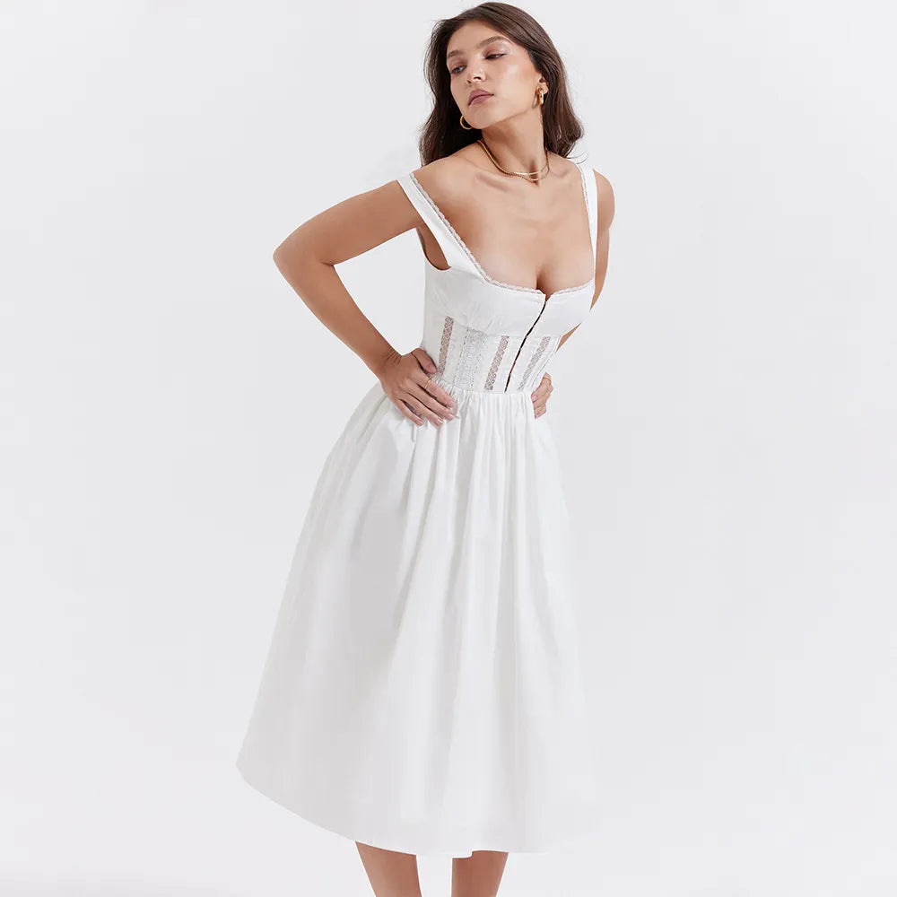 NENA WHITE SLEEVELESS MIDI DRESS