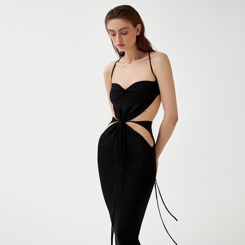 DREZY LACE UP HOLLOW OUT MIDI DRESS