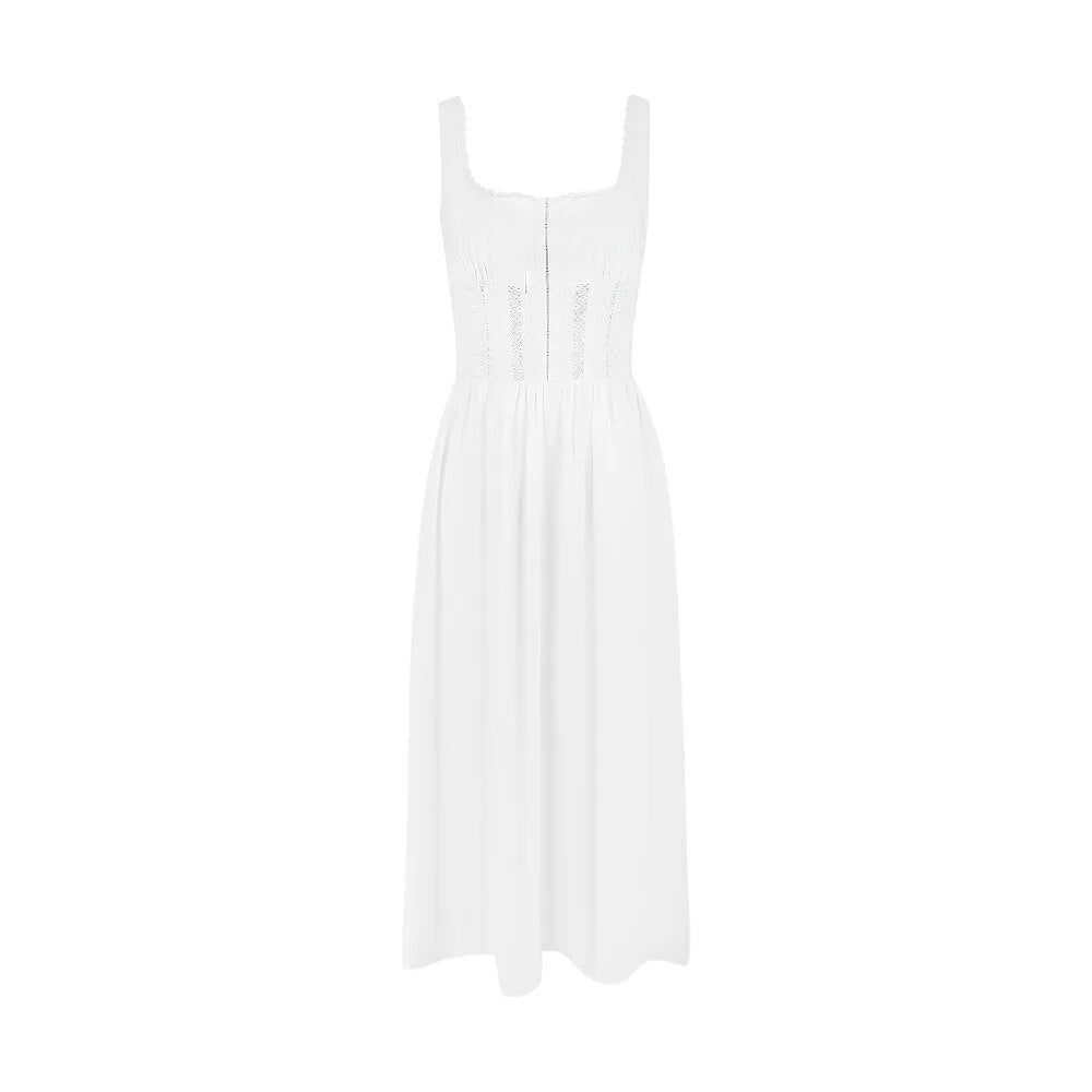 NENA WHITE SLEEVELESS MIDI DRESS
