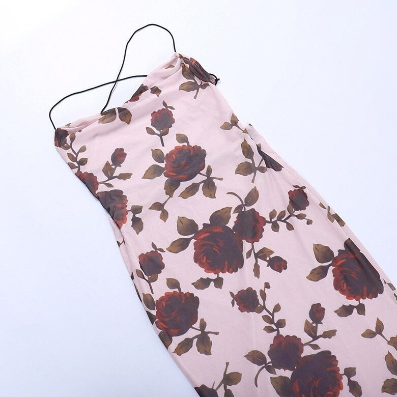 JAZMIN ROSE PRINT BACKLESS LACE UP MAXI DRESS