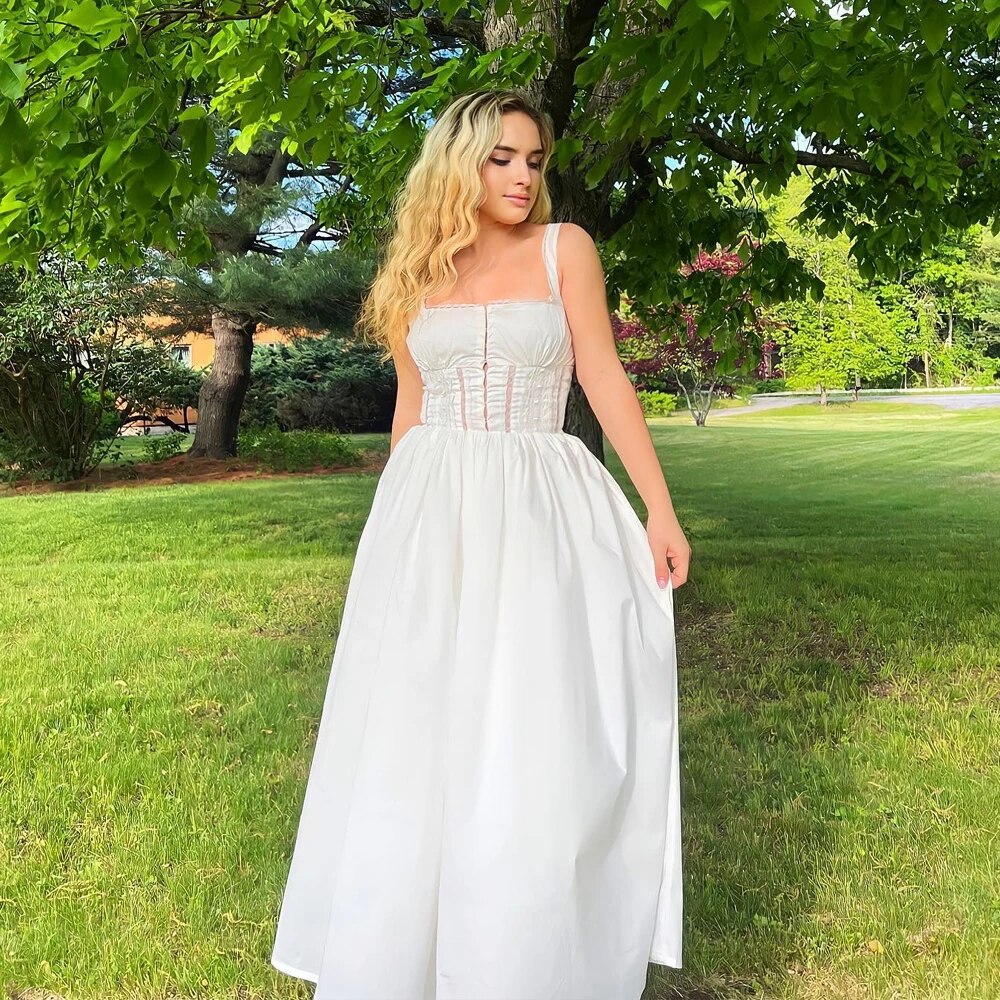 NENA WHITE SLEEVELESS MIDI DRESS