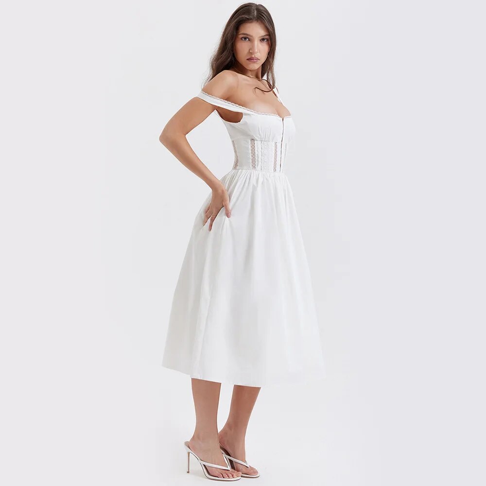 NENA WHITE SLEEVELESS MIDI DRESS