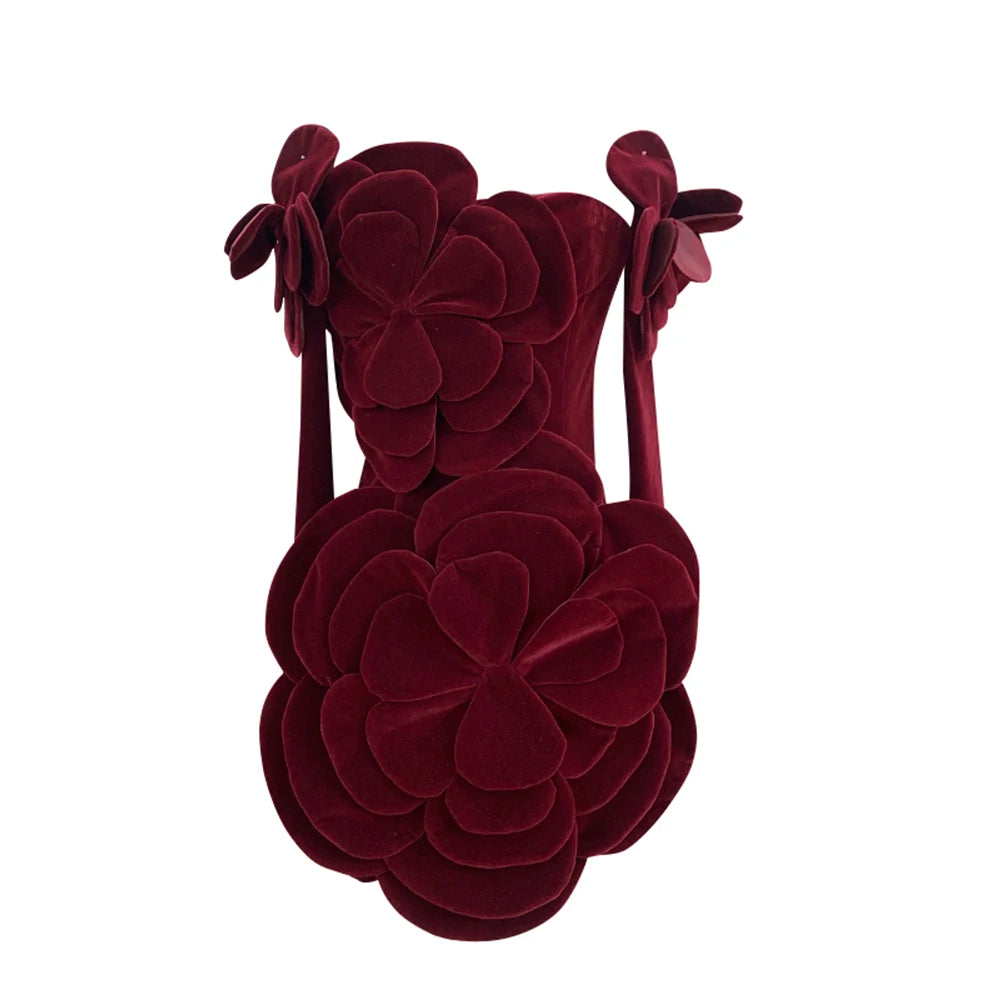 PATCHWORK FLOWER VELVET MINI DRESS with SLEEVES