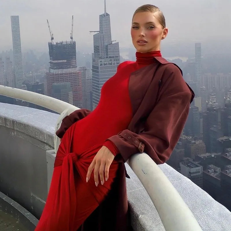 OLVY HIGH NECK LONG SLEEVE MAXI DRESS with TRAIN