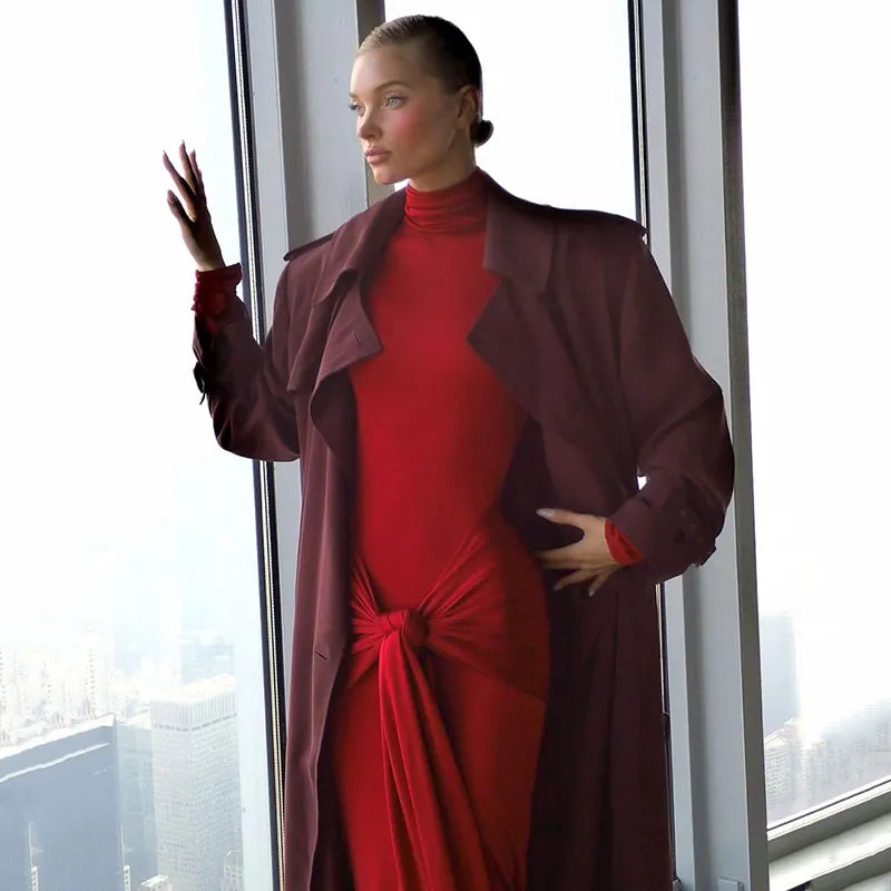 OLVY HIGH NECK LONG SLEEVE MAXI DRESS with TRAIN
