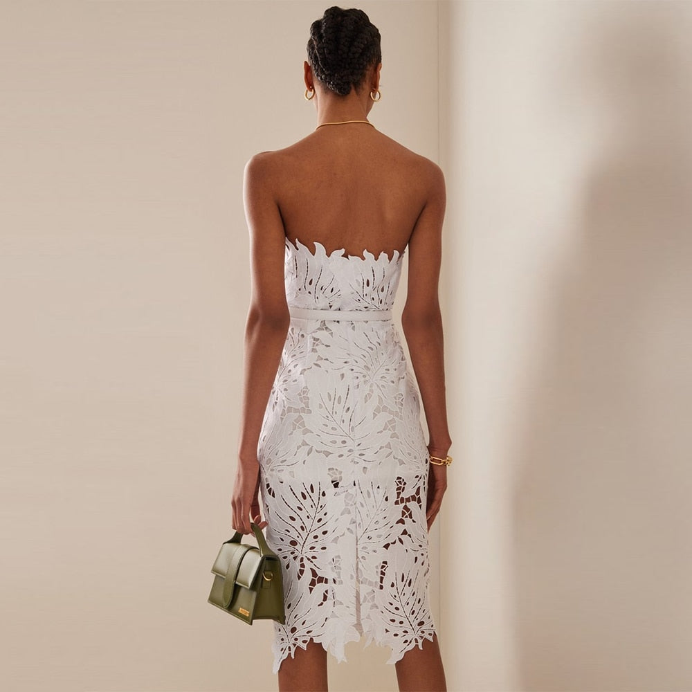 ROSALIE WHITE PATCHWORK MIDI DRESS