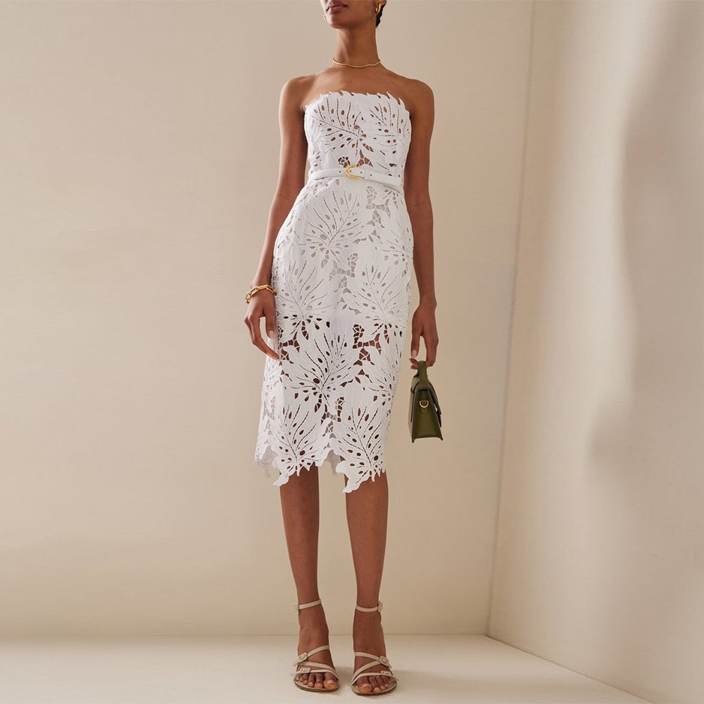ROSALIE WHITE PATCHWORK MIDI DRESS