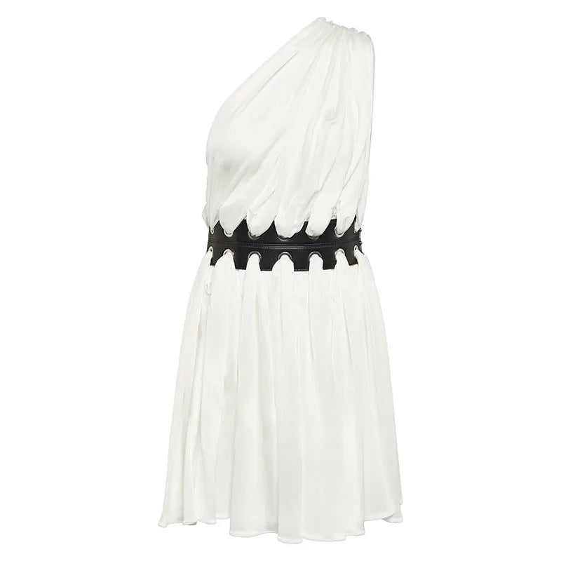 NESLA ONE SHOULDER WHITE MINI DRESS