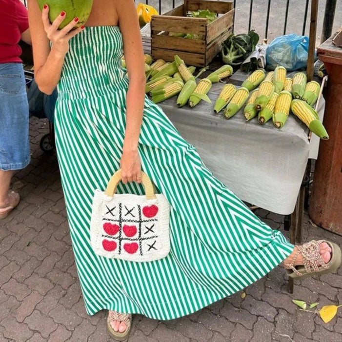GREEN STRIPLESS SUMMER MAXI DRESS