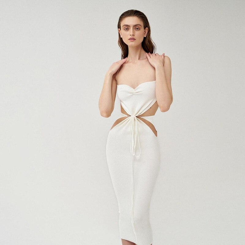 DREZY LACE UP HOLLOW OUT MIDI DRESS