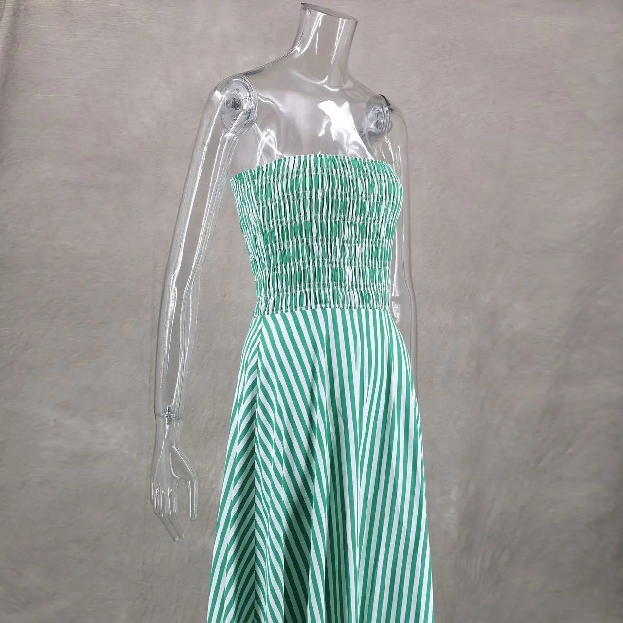GREEN STRIPLESS SUMMER MAXI DRESS