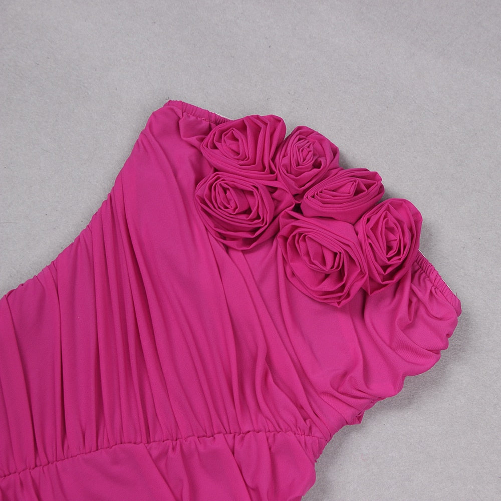 JUNLY PINK RUCHED MINI DRESS with TRAIN and FLOWER BOWS