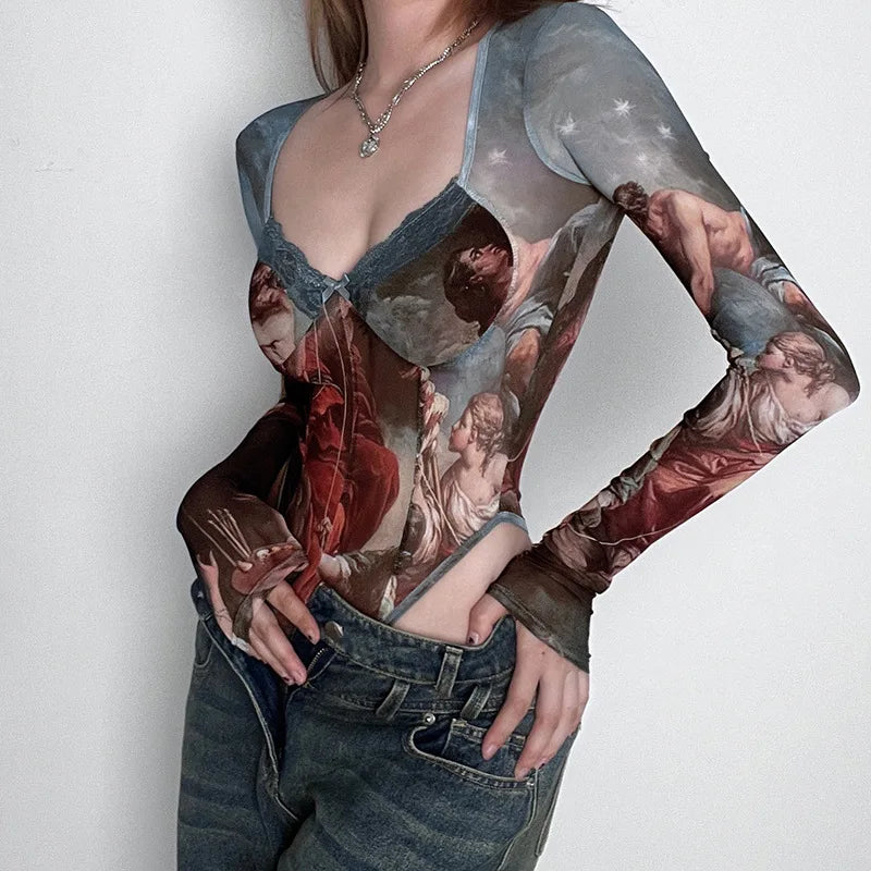 LORY MESH PRINTED BODYSUIT