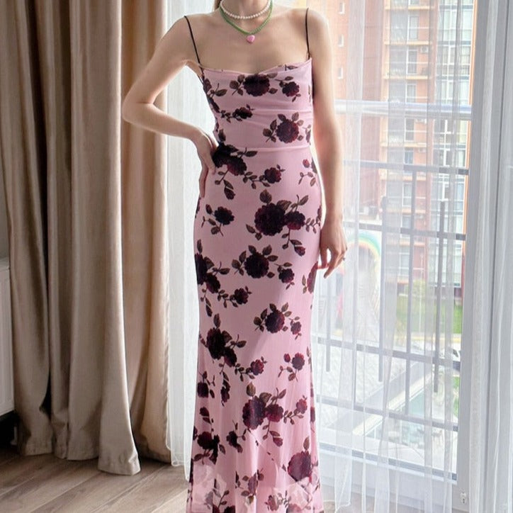 JAZMIN ROSE PRINT BACKLESS LACE UP MAXI DRESS