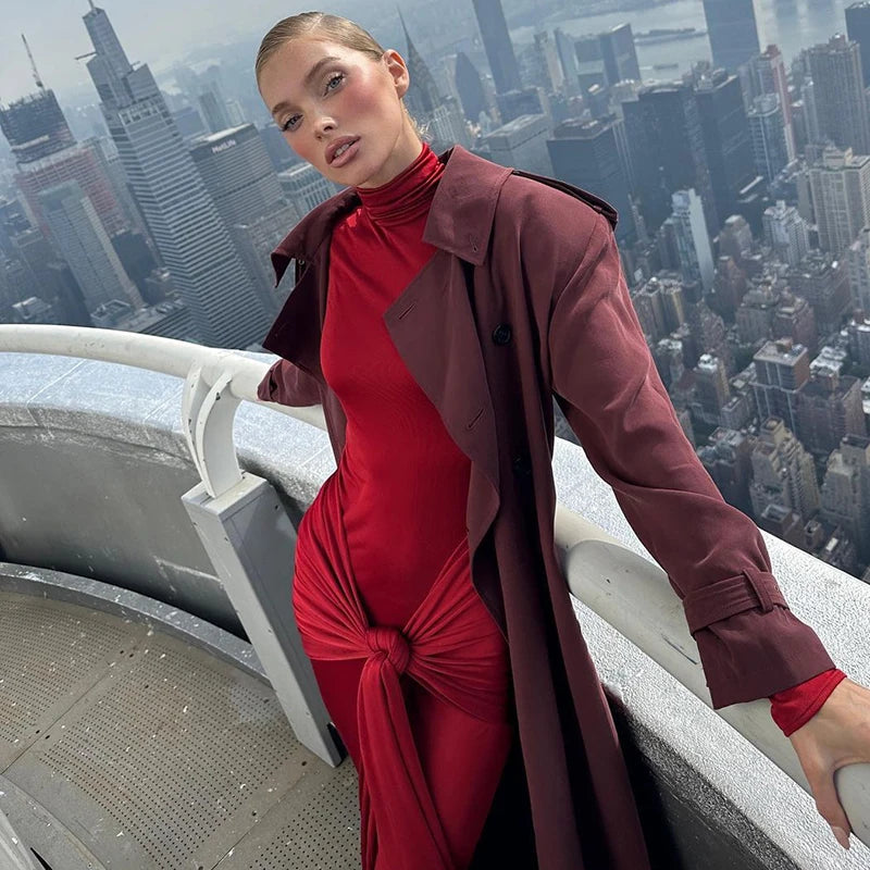 OLVY HIGH NECK LONG SLEEVE MAXI DRESS with TRAIN