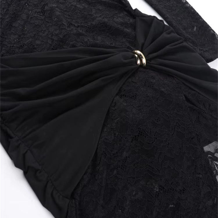 HOLLOW OUT HIGH SLIT LACE MAXI DRESS