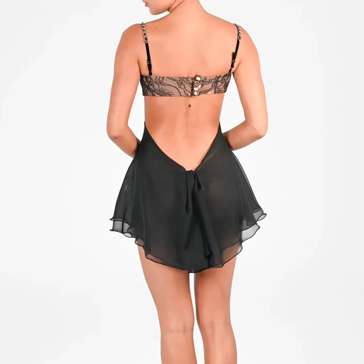 CHIFFON LACE HOLLOW OUT MINI DRESS