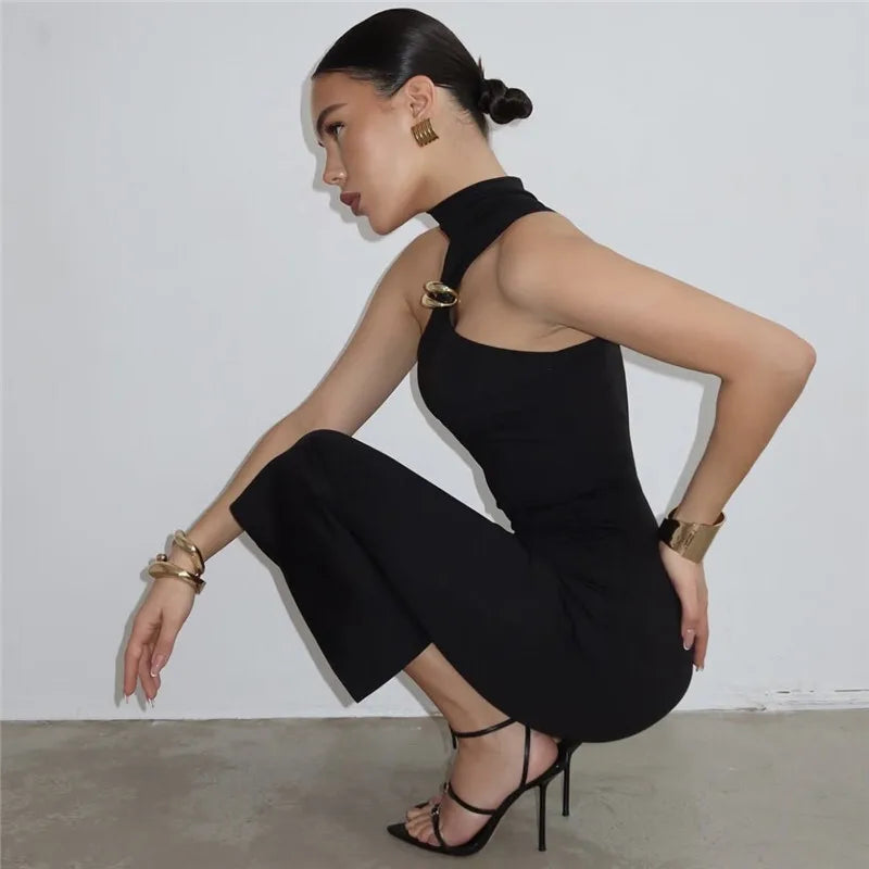 TURTLENECK OFF-SHOULDER BLACK MIDI DRESS
