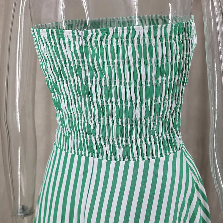 GREEN STRIPLESS SUMMER MAXI DRESS