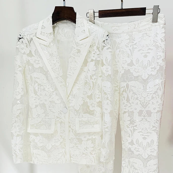 LACE FLARE PANTS and BLAZER SUIT