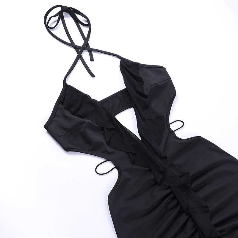 LIANA HOLLOW OUT RUFFLE MINI DRESS