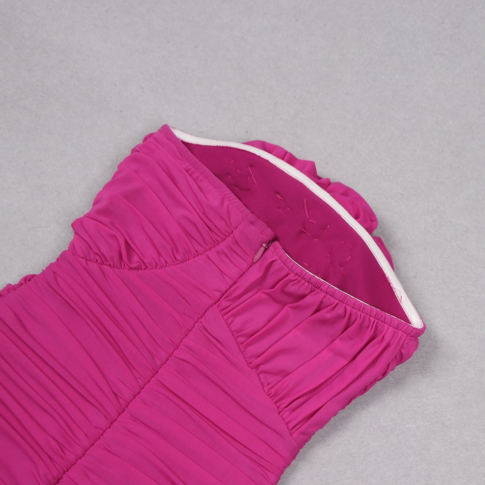 JUNLY PINK RUCHED MINI DRESS with TRAIN and FLOWER BOWS