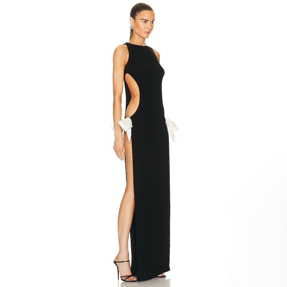 AISHA DOUBLE SIDE SLIT BOWS MAXI DRESS