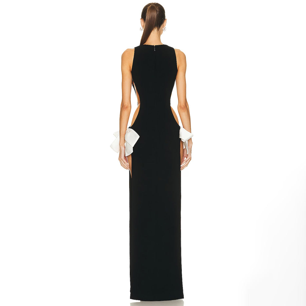 AISHA DOUBLE SIDE SLIT BOWS MAXI DRESS