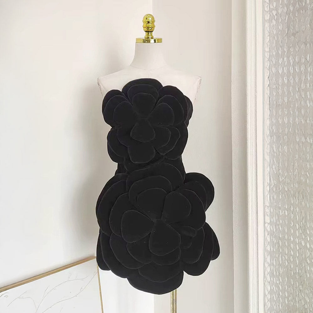 PATCHWORK FLOWER VELVET MINI DRESS with SLEEVES