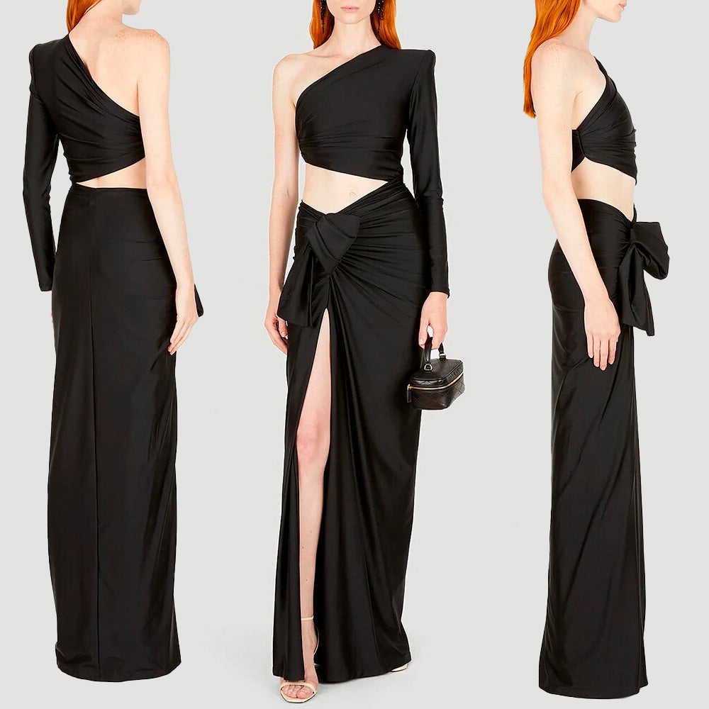 ALIA MAXI BLACK ONE SHOULDER HIGHT SLIT CUT OUT DRESS