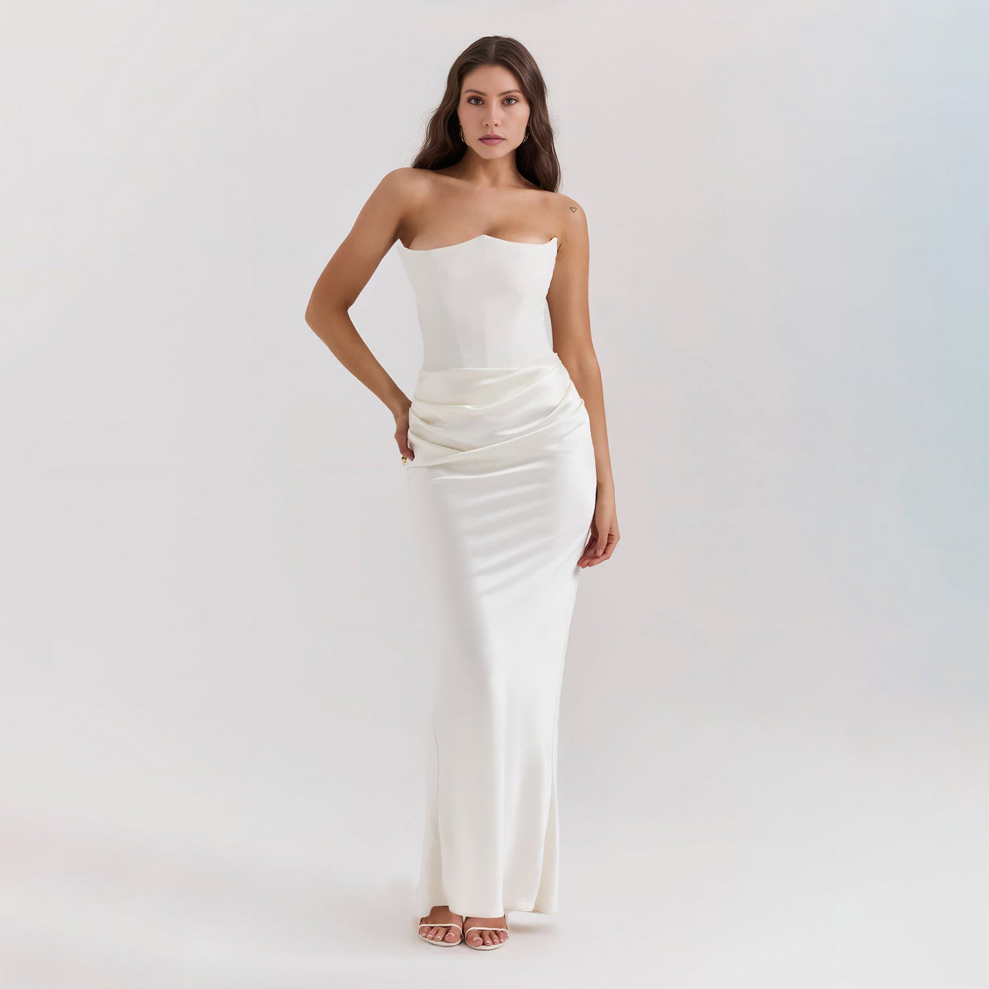STRAPLESS LACE UP MAXI DRESS