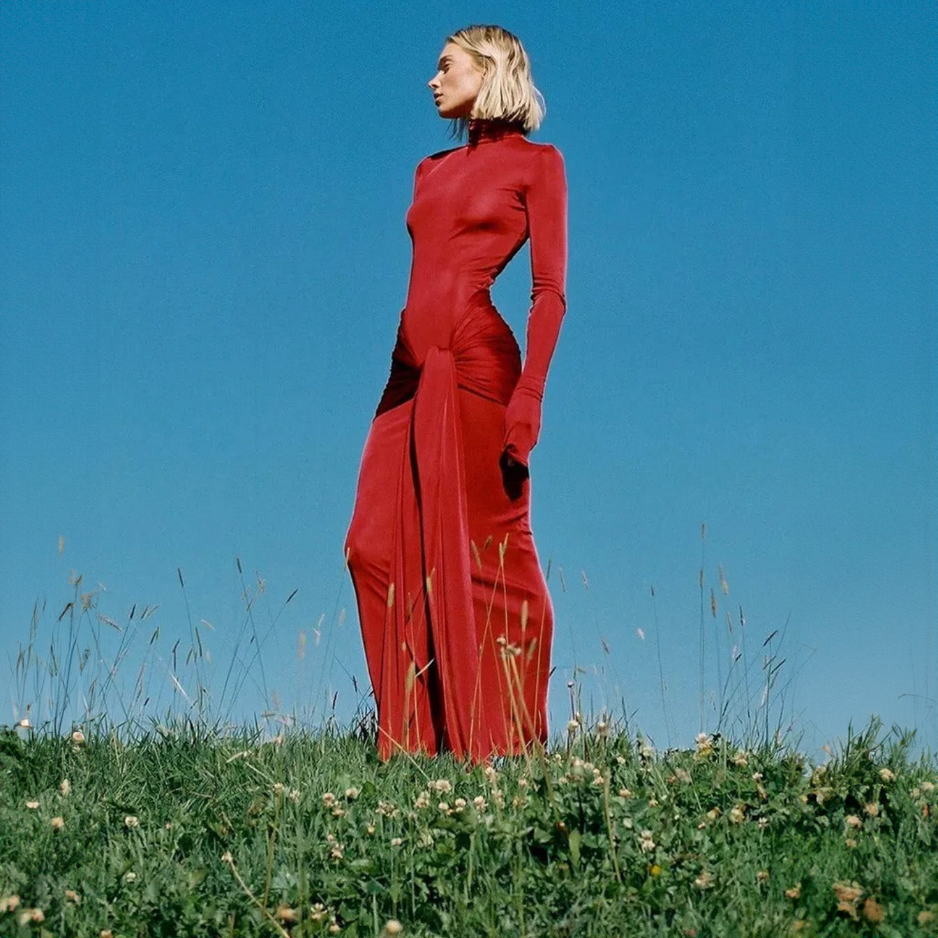 OLVY HIGH NECK LONG SLEEVE MAXI DRESS with TRAIN