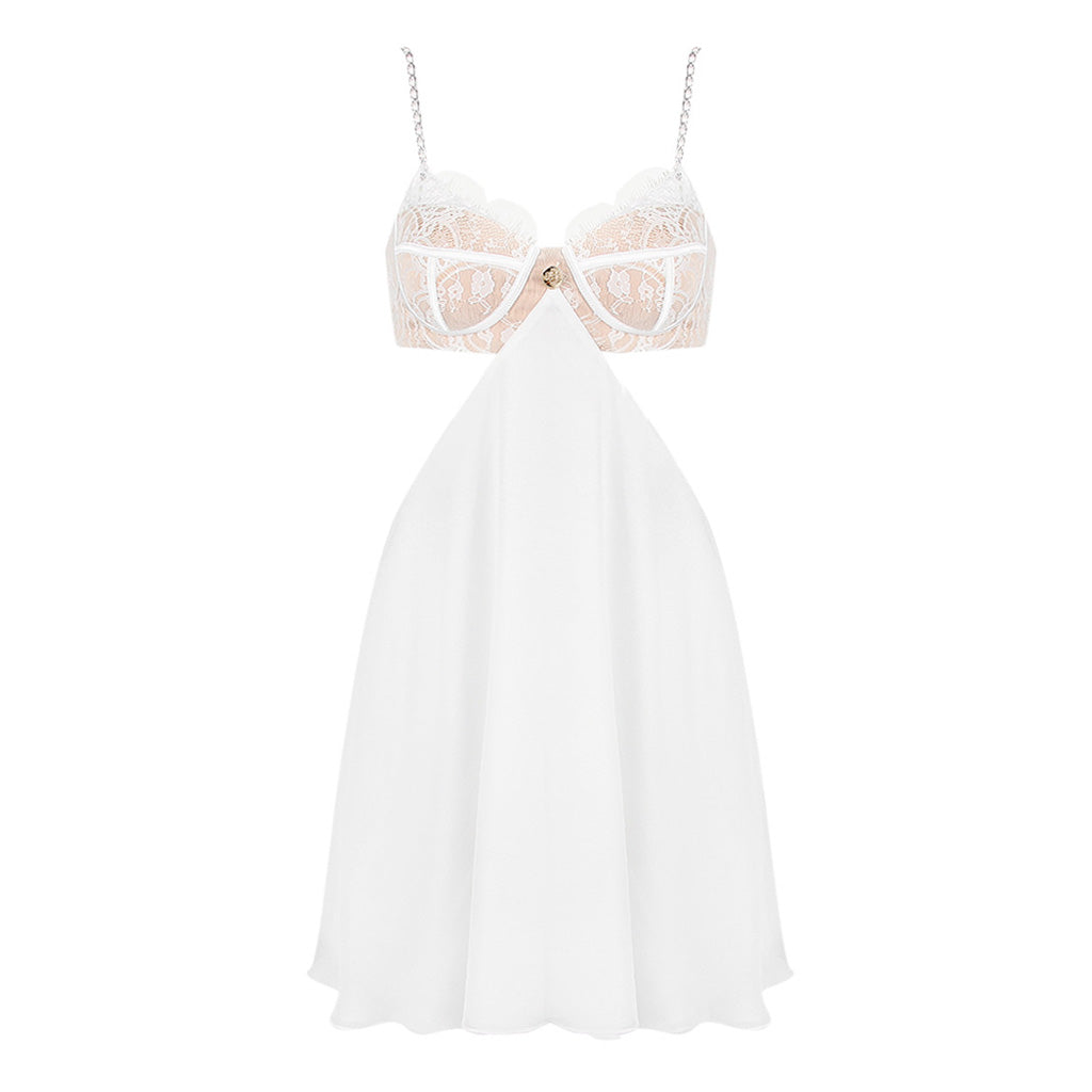 CHIFFON LACE HOLLOW OUT MINI DRESS