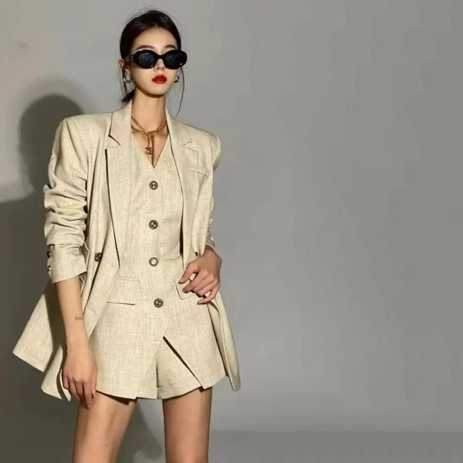 LUISA SHORTS CUT OUT VEST and BLAZER 3 PIECE SET