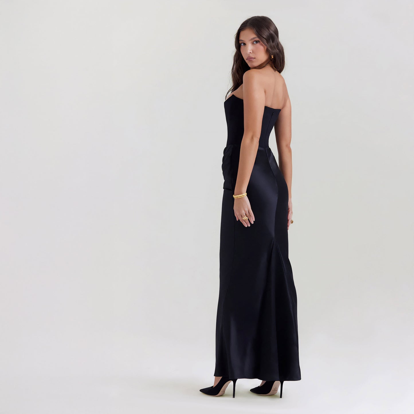 STRAPLESS LACE UP MAXI DRESS
